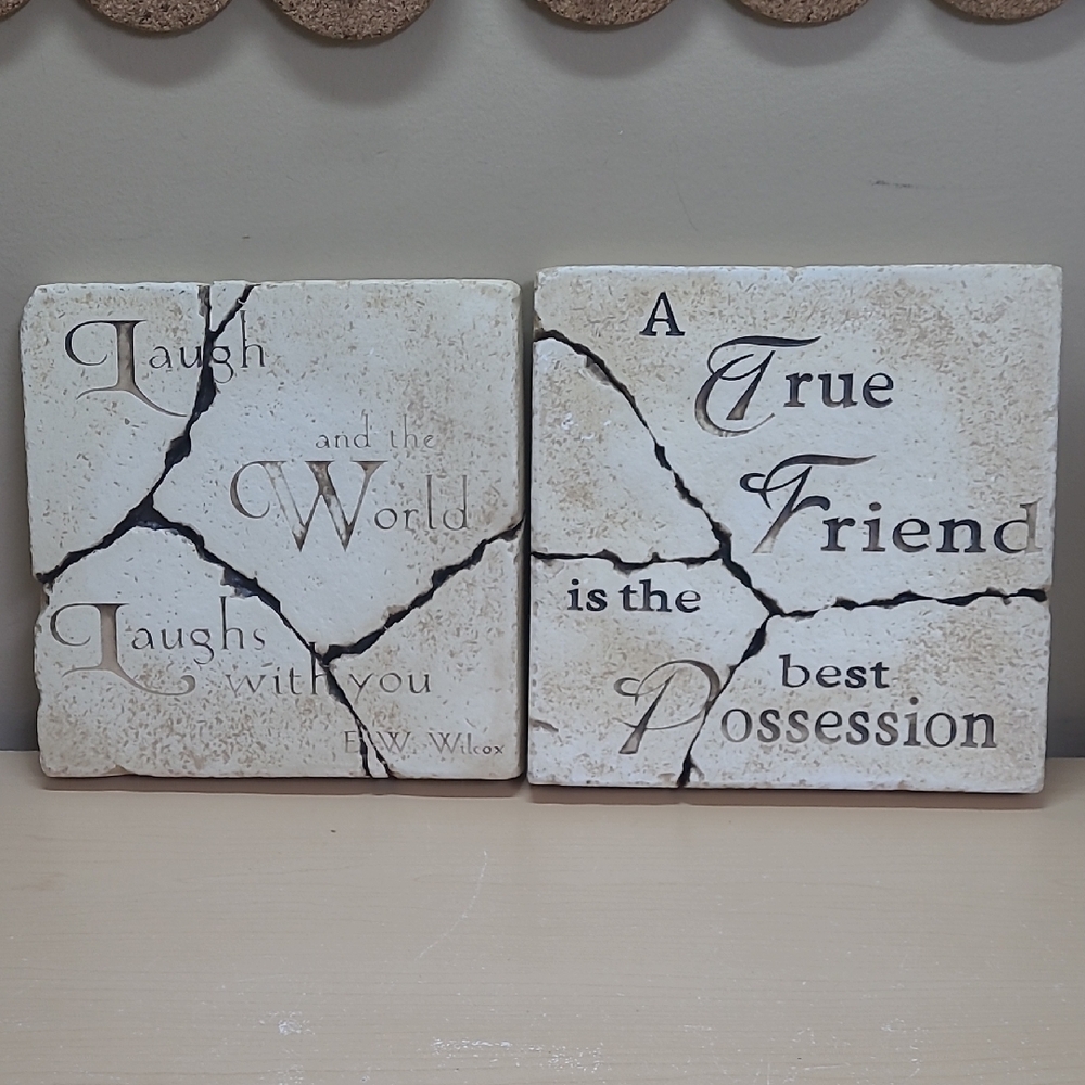 Laugh/True Friend Clay Plaques Ready To Hang EUC